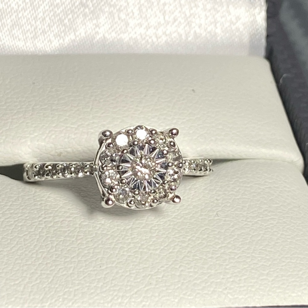 Sterling Silver 1/2 Carats Natural White Diamond Halo Cocktail Ring Size 6